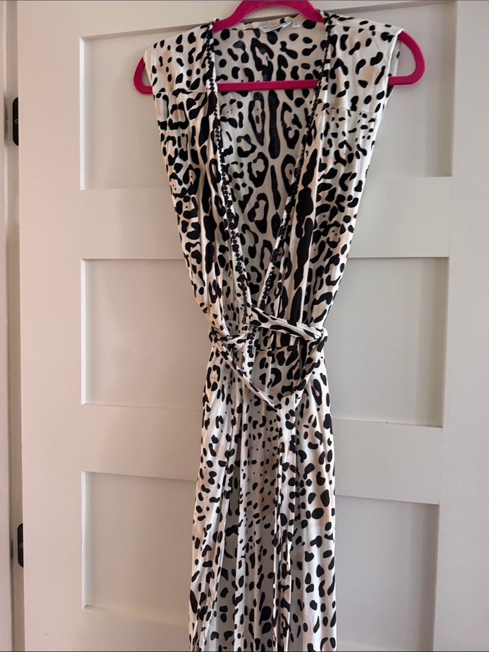 Sleeveless Black and White Animal Print Wrap Dress